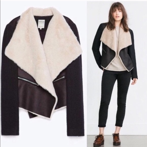 Zara Jackets & Blazers - Zara Faux Fur Shearling Open Front Waterfall Moto Jacket sz S